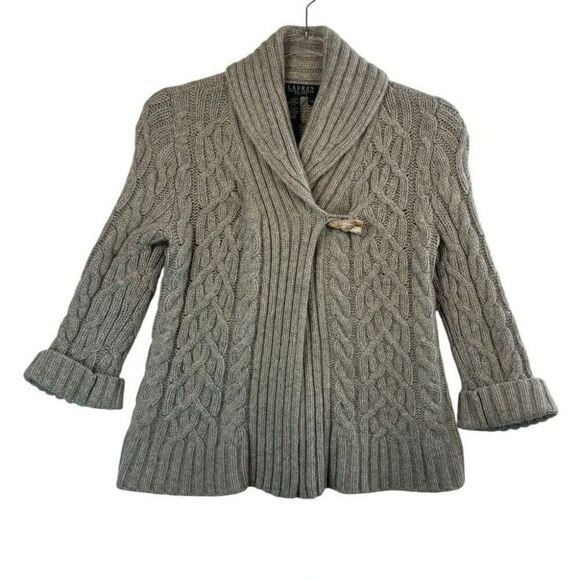 Lauren Ralph Lauren Womens Sweater XL Gray Silk Cashmere Horn Toggle Cable NWT